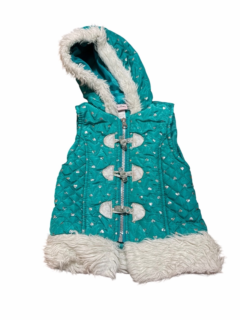 Little Lass 2T Teal/Turquoise Hooded Vest with Faux Fur – Great Condition!
